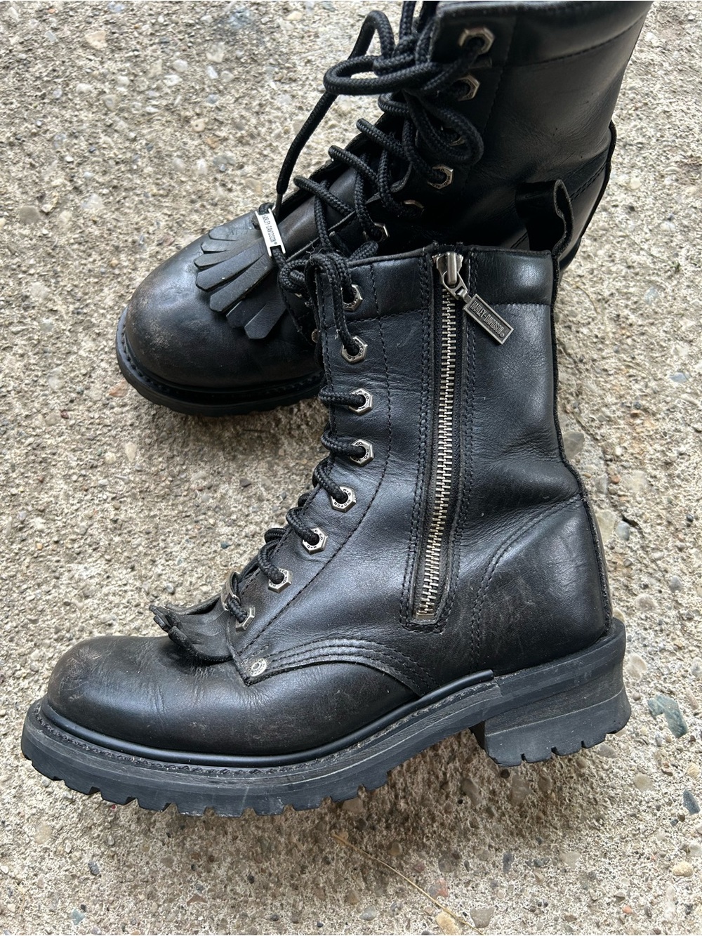 Harley Davidson Black Leather Combat Boots with Side Zipper 8.5